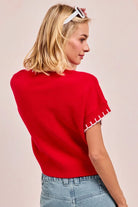 BiBi Red Game Day Sequin Football Embroidered Stitch Sweater