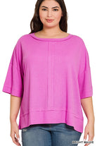 Zenana Plus Rib Boat Neck Dolman Sleeve Top W Front Seam BRIGHT MAUVE ZENANA