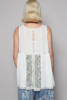 POL Off White V Neck Sleeveless Tank Top with Lace Detail