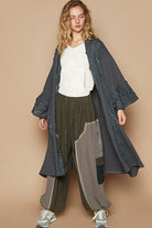 POL Flower Lace Trim Open Front Longline Cardigan in Charcoal Cardigan