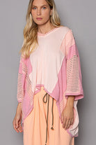 POL Peach Oversized High-Low Contrast V-Neck 3/4 Sleeve Top PEACH BLUSH POL