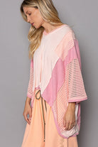 POL Peach Oversized High-Low Contrast V-Neck 3/4 Sleeve Top POL