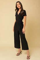 Gilli Solid Surplice Cropped Jumpsuit with Faux Wrap Gilli