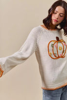 SO ME Pumpkin Floral Embroidered Thanksgiving Sweater