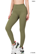 Zenana Ribbed Seamless High Waisted Full Length Leggings LT OLIVE ZENANA