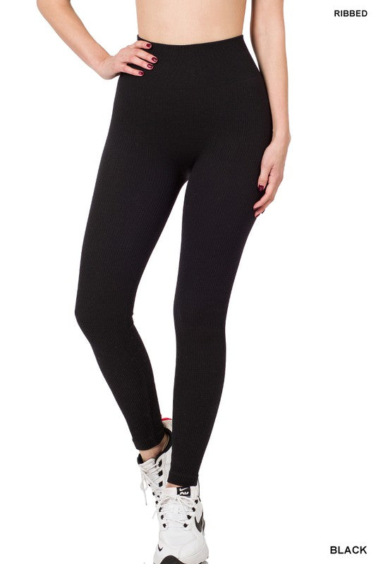 Zenana Ribbed Seamless High Waisted Full Length Leggings ZENANA