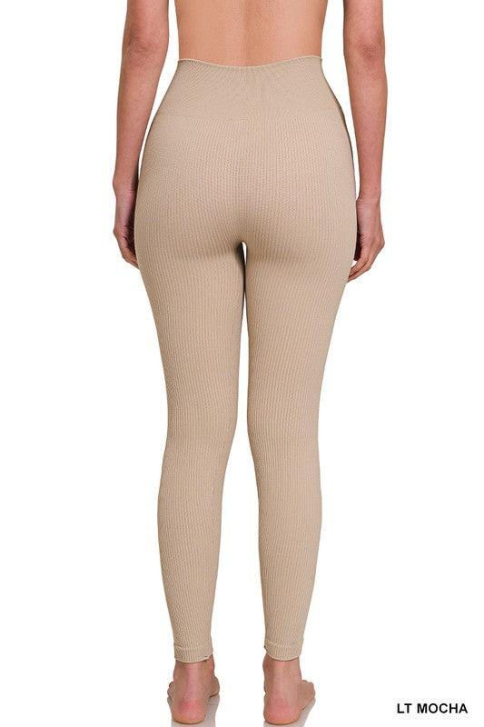 Zenana Ribbed Seamless High Waisted Full Length Leggings ZENANA