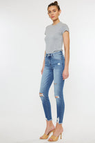 KanCan High Rise Distressed Fray Hem Ankle Skinny Jeans Kan Can USA