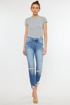 KanCan High Rise Distressed Fray Hem Ankle Skinny Jeans Kan Can USA