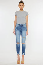 KanCan High Rise Distressed Fray Hem Ankle Skinny Jeans Kan Can USA