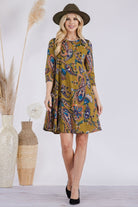 Celeste Olive Paisley Print Round Neck Dress with Pockets Olive Paisley Trendsi