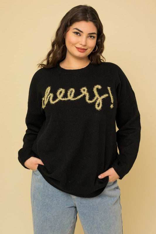 Gilli Plus Size Cheers Pullover Sweater Black