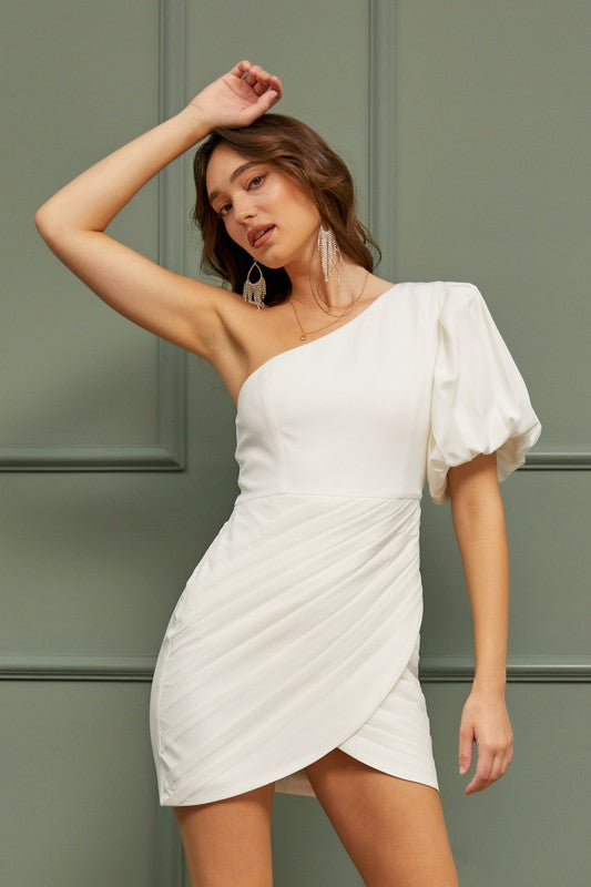 Do + Be Collection One Shoulder Ruffle Dress WHITE Do + Be Collection
