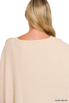 Zenana Sand Beige Raised Rib Bat Sleeve Top