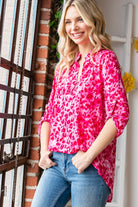 Heimish Mandarin Collar Pink Multi Color Animal Top