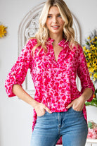 Heimish Mandarin Collar Pink Multi Color Animal Top