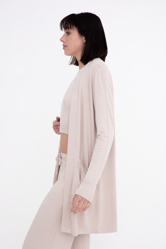 Mono B Lounge Open-Front Terry Cardigan Mono B