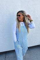 PREORDER: Blakely Blue Stripe Britte Romper Overalls Womens