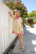 Umgee Butter Floral Puff Sleeve Dress with Contrast Trim