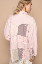 POL Blush Punk Raw Hem Patchwork Dropped Shoulder Jacket Coats & Jackets