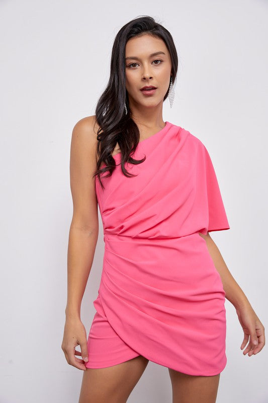 Do + Be Collection One Shoulder Wrap Dress PARADISE PINK Do + Be Collection