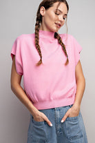 eesome Mock Neck Short Sleeve Top BABY PINK eesome