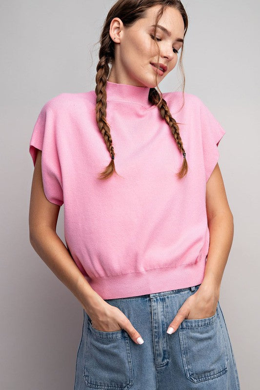 eesome Mock Neck Short Sleeve Top BABY PINK eesome