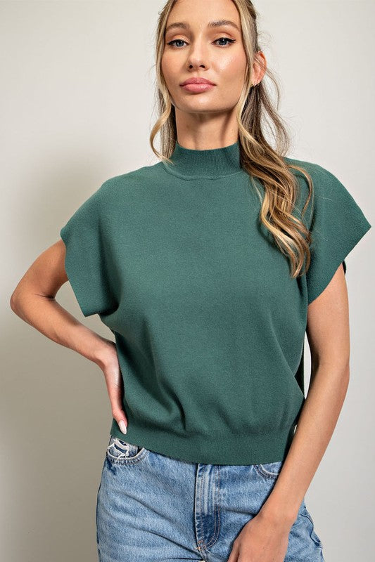 eesome Mock Neck Short Sleeve Top HUNTER GREEN eesome