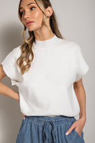 eesome Mock Neck Short Sleeve Top OFF WHITE eesome