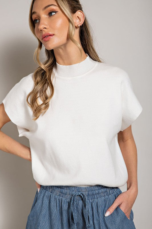 eesome Mock Neck Short Sleeve Top OFF WHITE eesome