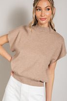 eesome Mock Neck Short Sleeve Top OATMEAL eesome