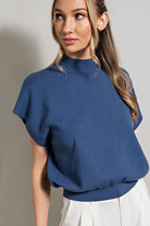 eesome Mock Neck Short Sleeve Top DENIM eesome