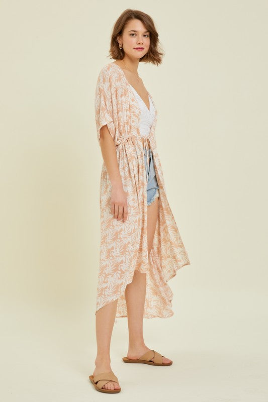 Heyson Tropical Print Gauze Kimono with Elastic Waist Tie in MilkTea Ave Shops