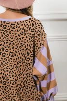 BiBi Leopard and Stripe Lavender Mixed Top