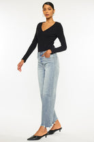 Kancan Light Wash High Rise Slim Wide Leg Jeans Kan Can USA