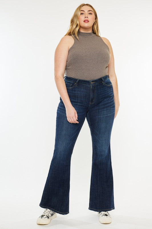 KanCan Plus Petite Dark Wash Mid Rise Flare Jeans Kan Can USA