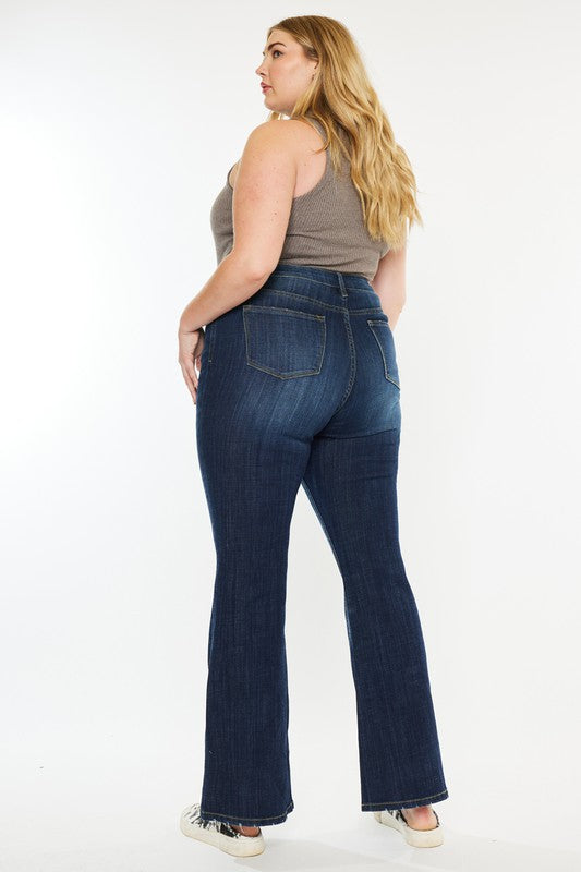 KanCan Plus Petite Dark Wash Mid Rise Flare Jeans Kan Can USA
