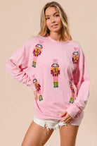 BiBi Light Pink Sequin Nutcrackers Embroidery Christmas Sweatshirt