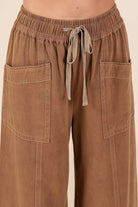 Mittoshop Cocoa Mineral Wash Wide Leg Elastic Waist Twill Pants