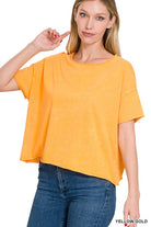 Zenana Acid Wash Raw Edge Short Sleeve Crop Top YELLOW GOLD ZENANA