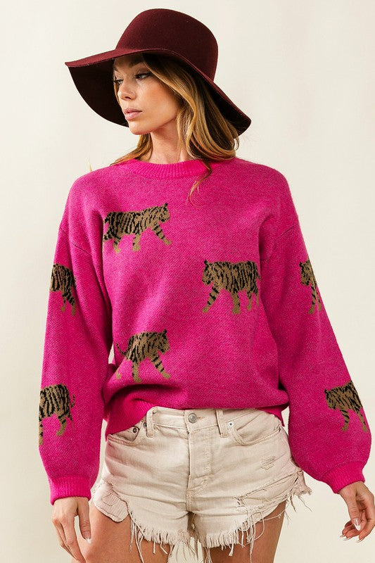 BiBi Tiger Pattern Sweater FUCHSIA BiBi