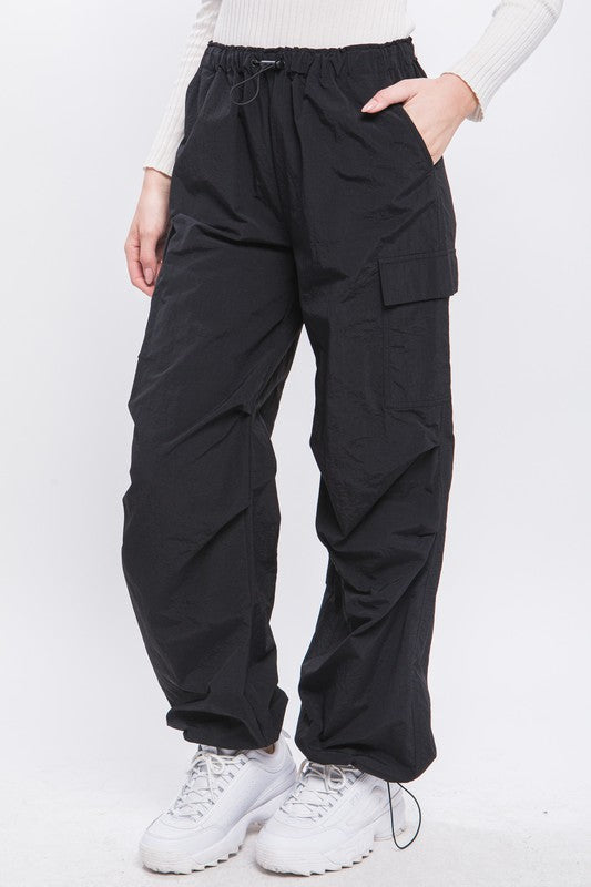 Love Tree Loose Fit Parachute Cargo Pants BLACK Love Tree