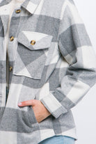 Love Tree Plaid Button Down Jacket with Front Pocket Detail