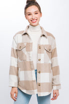 Love Tree Plaid Button Down Jacket with Front Pocket Detail