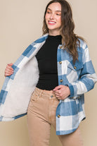 Love Tree Plaid Button Down Jacket with Front Pocket Detail