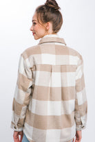 Love Tree Plaid Button Down Jacket with Front Pocket Detail