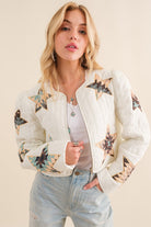 Blue B Quilted Multi Star Padded Western Jacket Off White Blue B