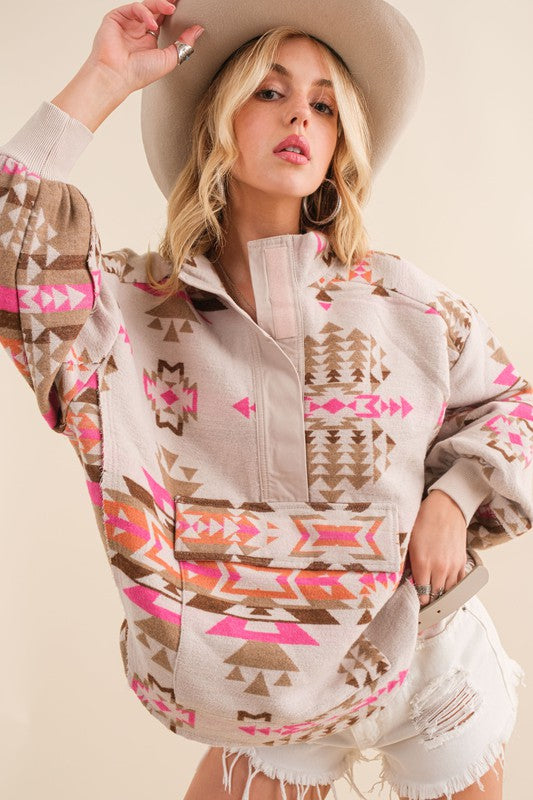 Blue B Exclusive Aztec Western Pullover Pink Blue B