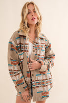 Blue B Taupe and Teal Exclusive Aztec Shirt Jacket TAUPE TEAL Blue B