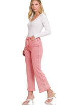 Acid Washed High Waist Frayed Hem Bootcut Pants ZENANA